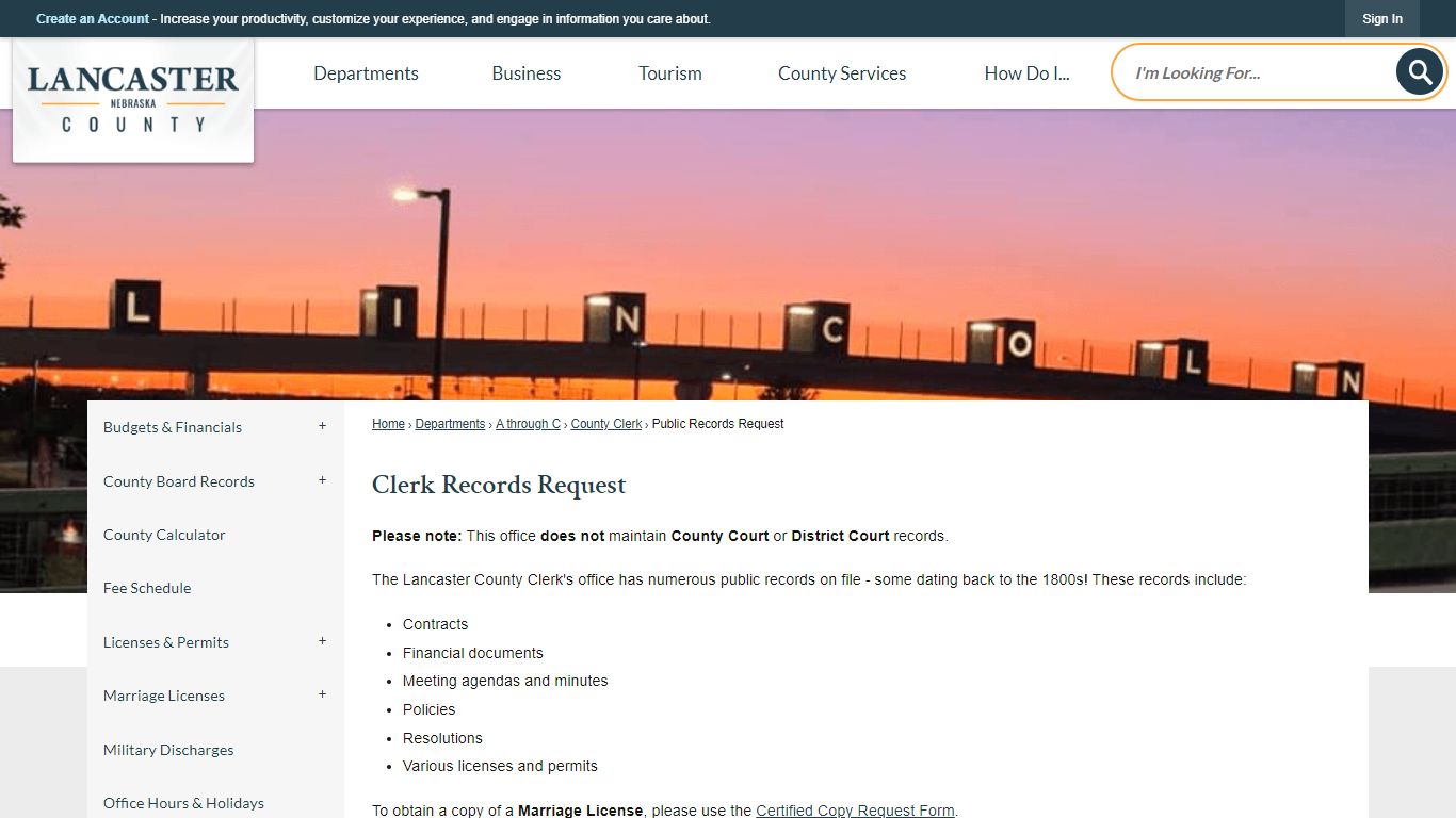 Clerk Records Request | Lancaster County, NE